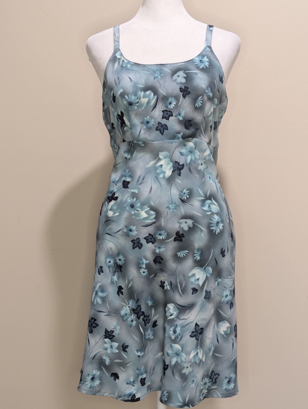 Dby Satin Slip Midi Dress Blue Watercolor Floral Print